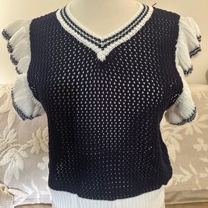 Navy and White Sweater Vest with Flutter Sleeve GRACE+EMMA by Southern Grace